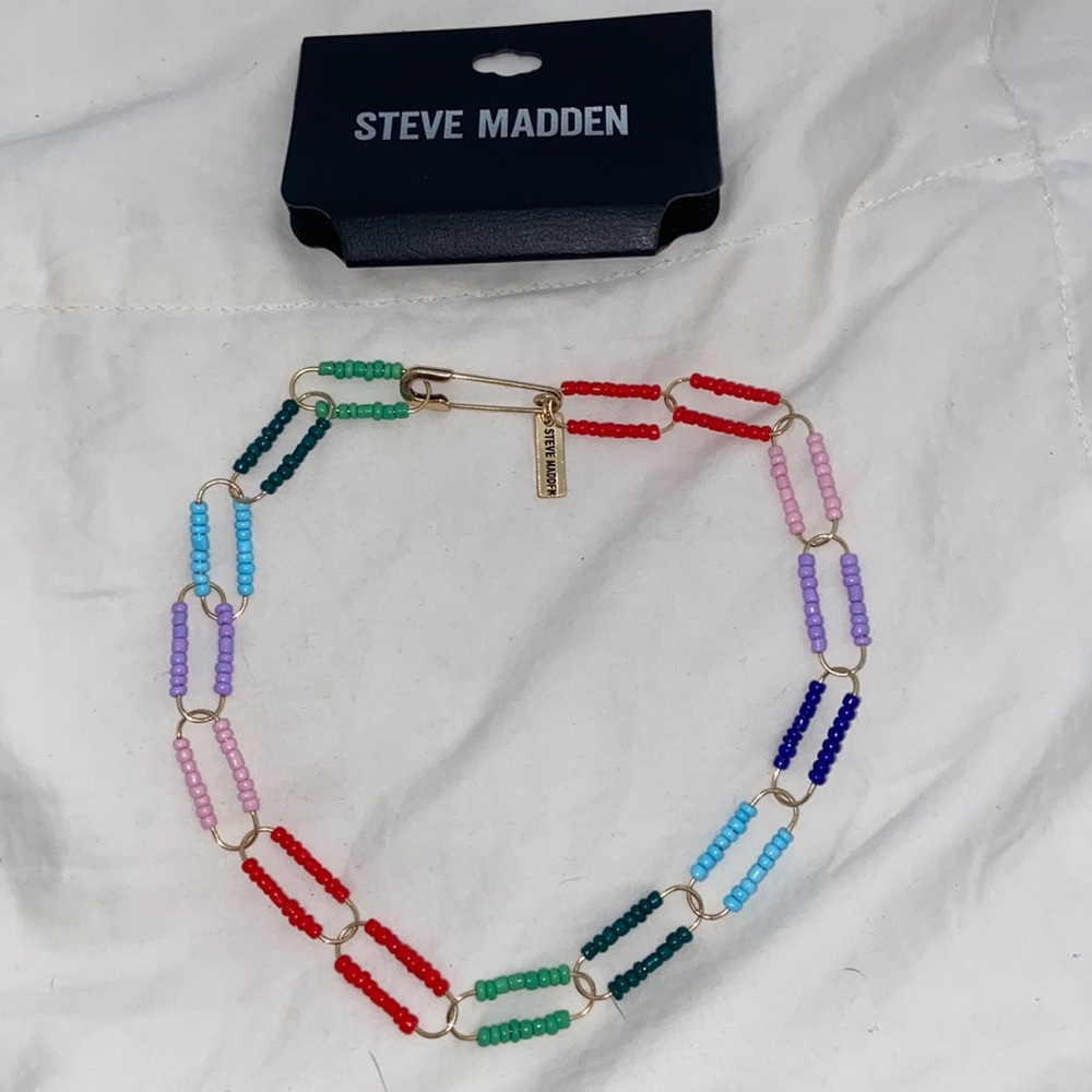 Steve Madden Rainbow Safety Pin Beaded Necklace